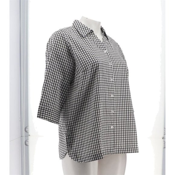 NWT JOAN RIVERS TEXTURED BUTTON FRONT SHIRT W/SIDE BUTTONS WHITE/BLACK XS, XXS - Picture 7 of 14